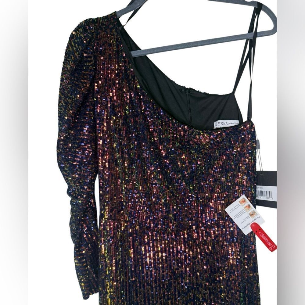 NWT Mac Duggal one sleeve iridescent sequin column gown size 8 26591 - Picture 5 of 11